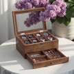 Watch Box Organizer – Solid Wood – Rustic Walnut – 2-Layer Design with Glass Lid and 8 Slots