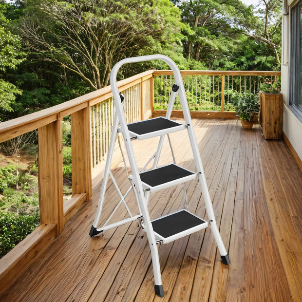 3 Step Ladder – Heavy Duty Steel – Folding and Portable – Anti-Slip Mat, Max Load Capacity 150 kg
