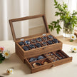 Watch Box – Wood – Rustic Walnut – 12-Slot, 2-Tier with Glass Lid and Velvet Lining