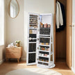 Lockable Jewellery Cabinet – Wood – White and Black – 360° Rotating with Full-Length Mirror and Storage Shelves