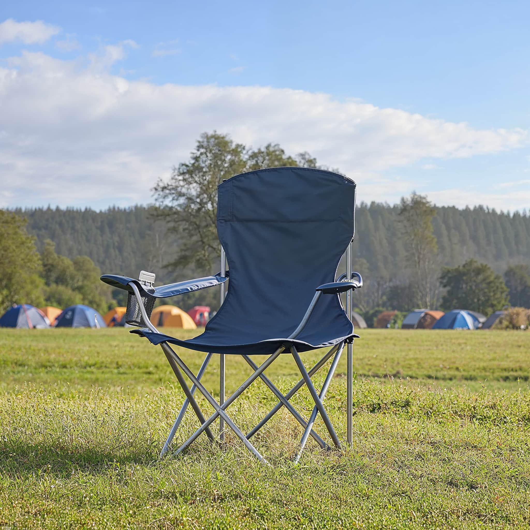 Set of 2 Folding Heavy-Duty Camping Chairs – Metal Frame – Slate Gray – Includes Cup Holder