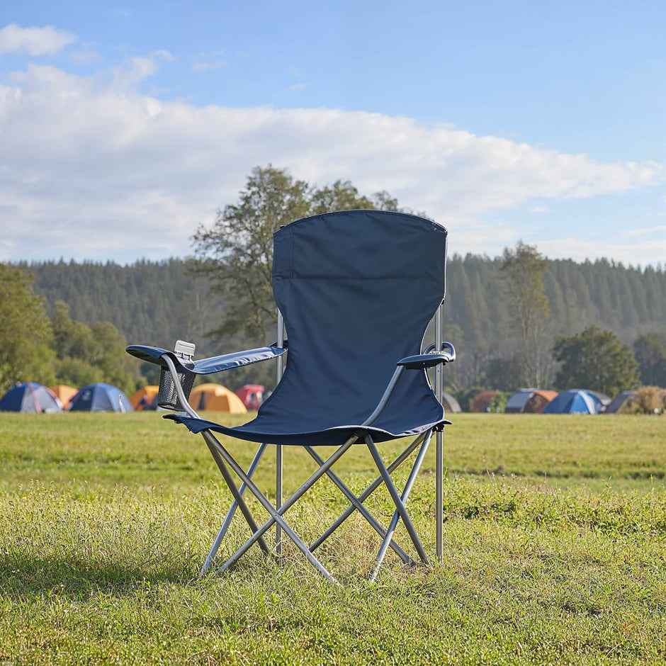 Set of 2 Folding Heavy-Duty Camping Chairs – Metal Frame – Slate Gray – Includes Cup Holder