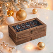 Watch Box – Wood – Rustic Walnut – 12-Slot, 2-Tier with Glass Lid and Velvet Lining