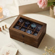 Watch Box Organizer – Solid Wood – Rustic Walnut – 2-Layer Design with Glass Lid and 8 Slots