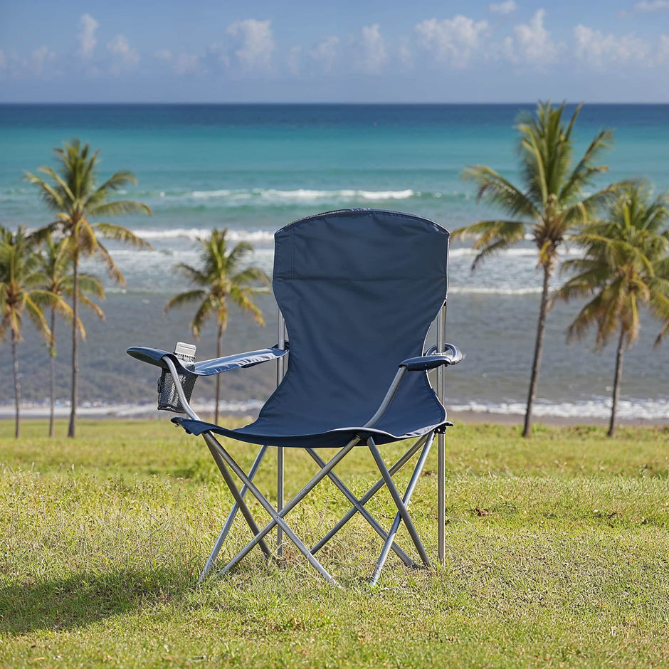 Set of 2 Folding Heavy-Duty Camping Chairs – Metal Frame – Slate Gray – Includes Cup Holder
