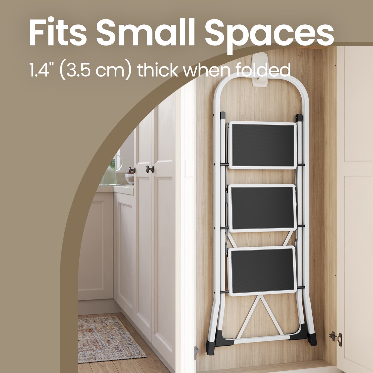 3 Step Ladder – Heavy Duty Steel – Folding and Portable – Anti-Slip Mat, Max Load Capacity 150 kg