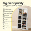 360° Rotating Jewellery Cabinet – Wood – White with Greige – Lockable with Full-Length Mirror and Multiple Storage Shelves