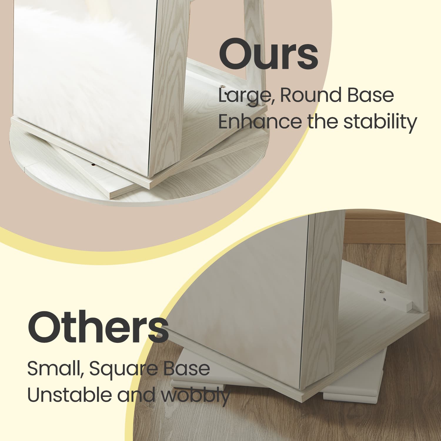 Lockable Jewellery Cabinet – Wood – White and Black – 360° Rotating with Full-Length Mirror and Storage Shelves
