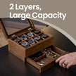 Watch Box Organizer – Solid Wood – Rustic Walnut – 2-Layer Design with Glass Lid and 8 Slots