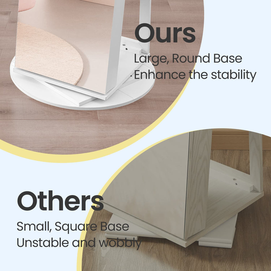 360° Rotating Jewellery Cabinet – Wood – White with Greige – Lockable with Full-Length Mirror and Multiple Storage Shelves