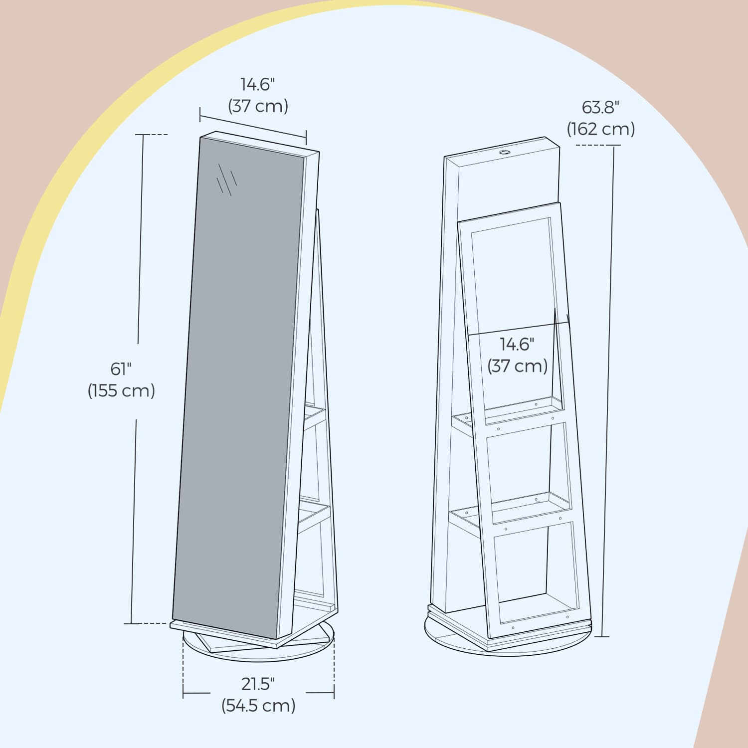 360° Rotating Jewellery Cabinet – Wood – White with Greige – Lockable with Full-Length Mirror and Multiple Storage Shelves