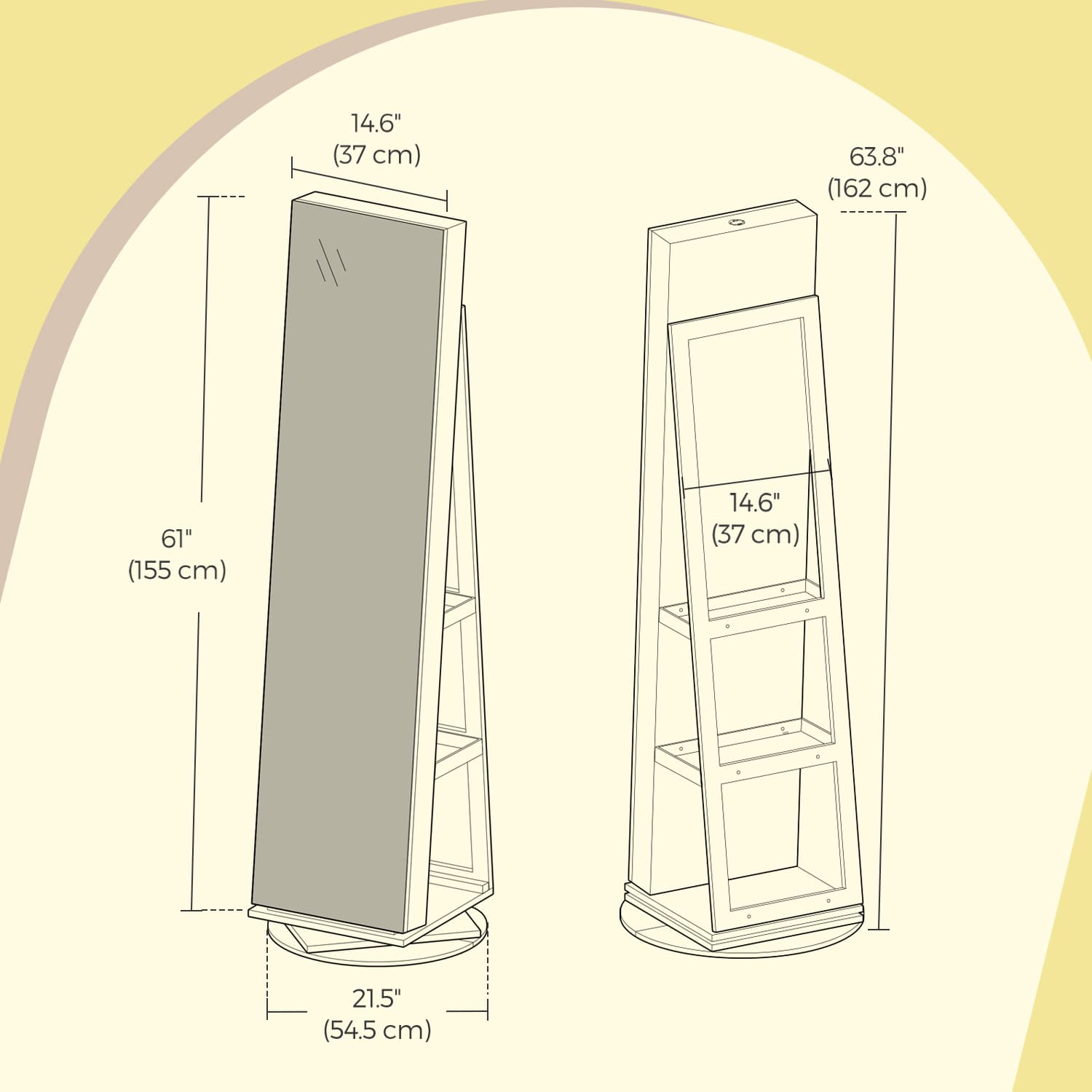 Lockable Jewellery Cabinet – Wood – White and Black – 360° Rotating with Full-Length Mirror and Storage Shelves