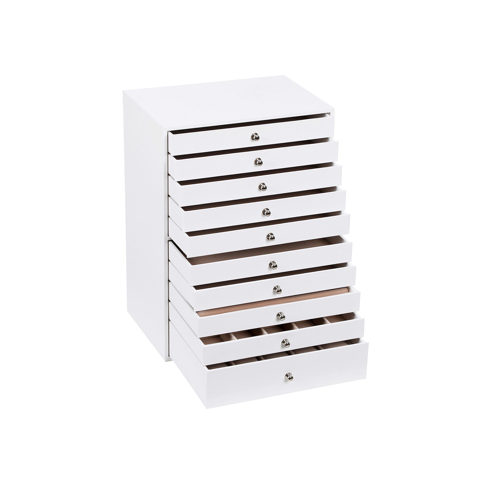 Jewellery Box – Faux Leather – White – Extra Large 10-Layer Storage with Drawer