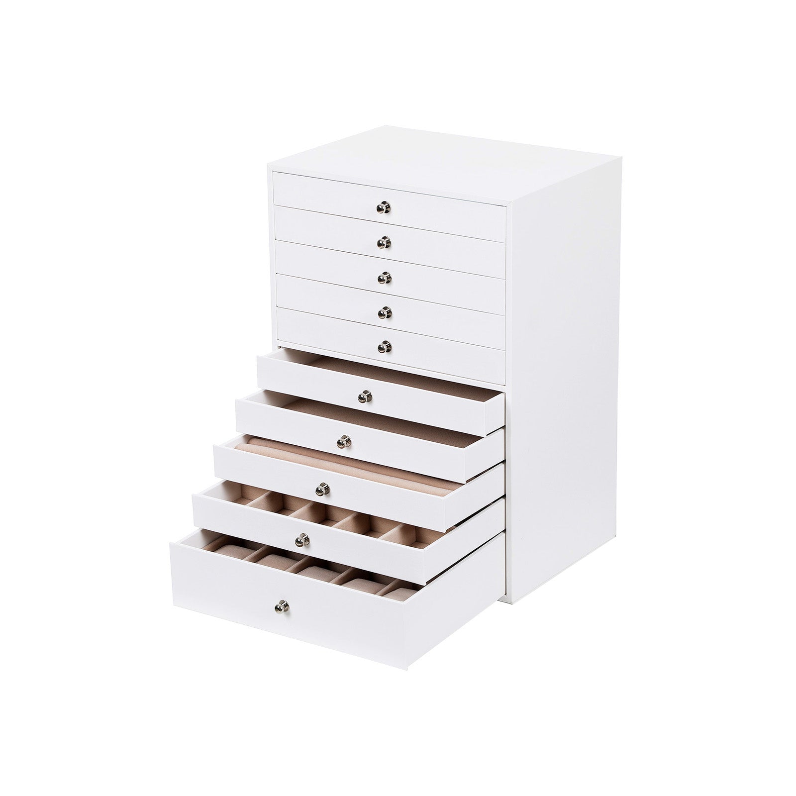 Jewellery Box – Faux Leather – White – Extra Large 10-Layer Storage with Drawer
