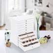 Jewellery Box – Faux Leather – White – Extra Large 10-Layer Storage with Drawer