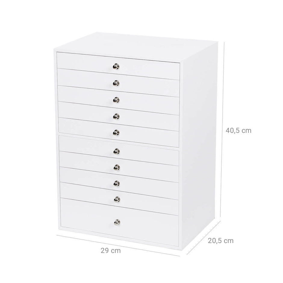 Jewellery Box – Faux Leather – White – Extra Large 10-Layer Storage with Drawer