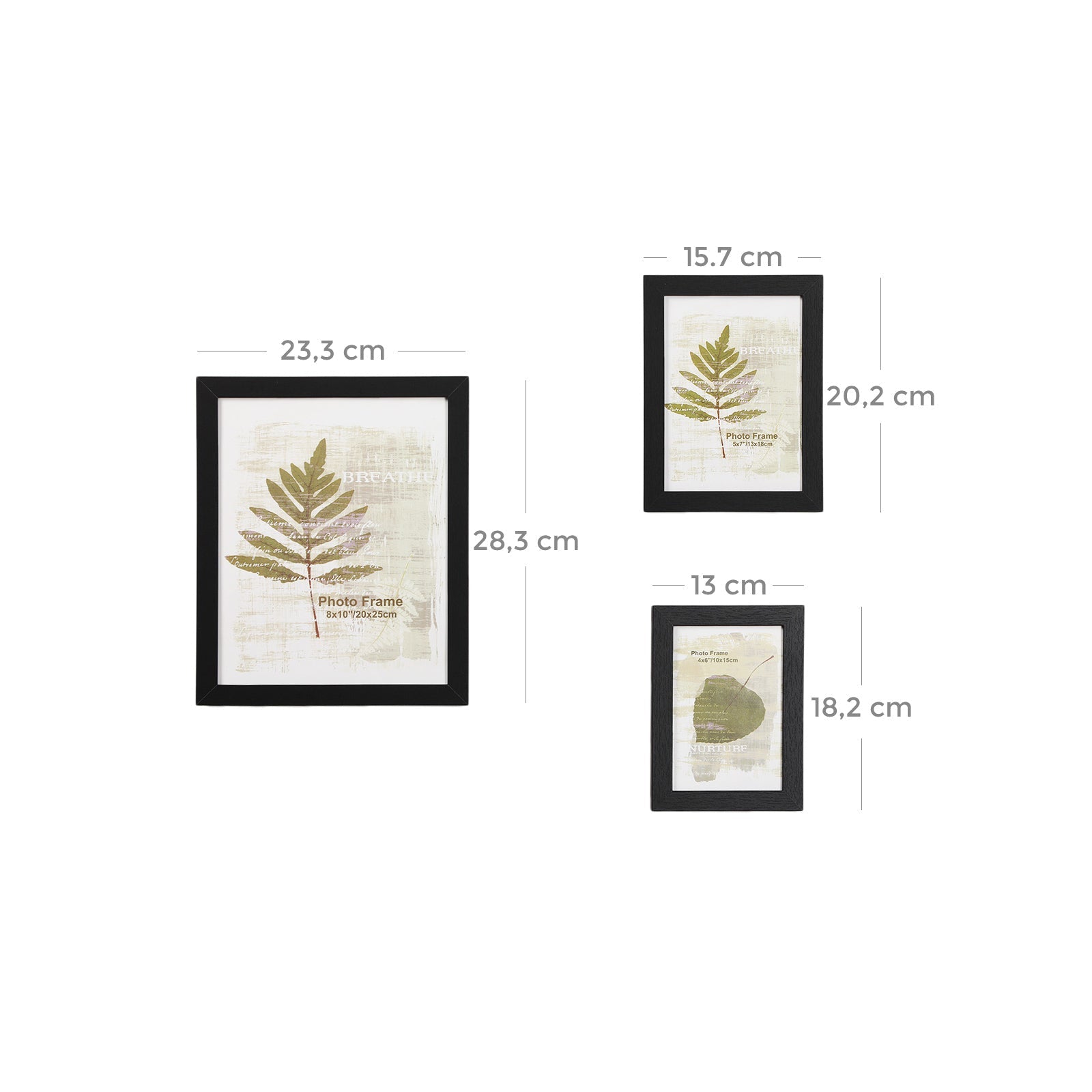 Picture Frame Set – Rigid Plastic – Black – 10 Pieces in Various Sizes