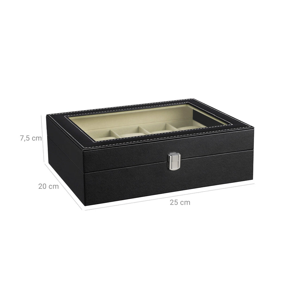 Watch Box – Glass – Multiple Colors – Lockable 10-Slot Display Case