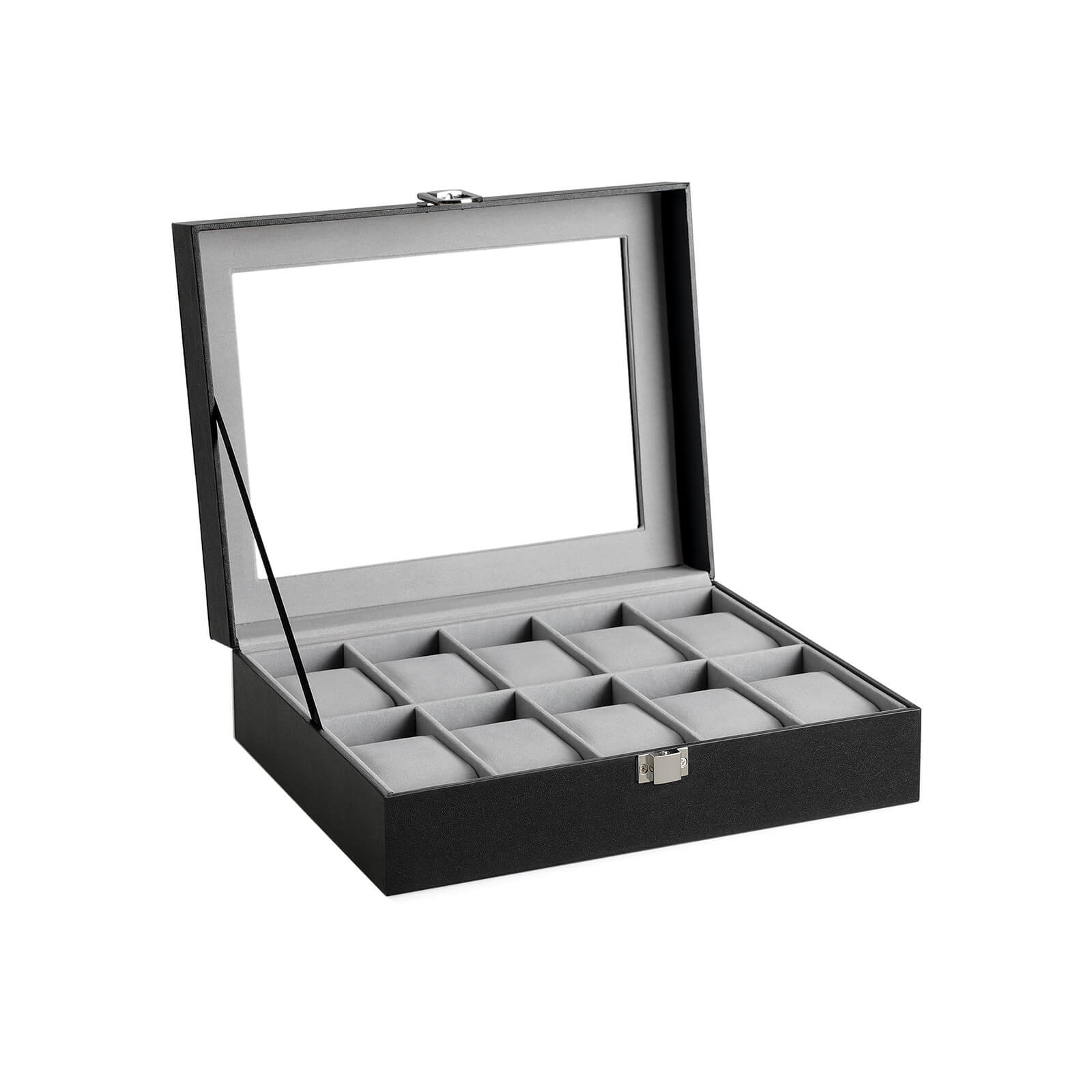Watch Box – Glass – Multiple Colors – Lockable 10-Slot Display Case