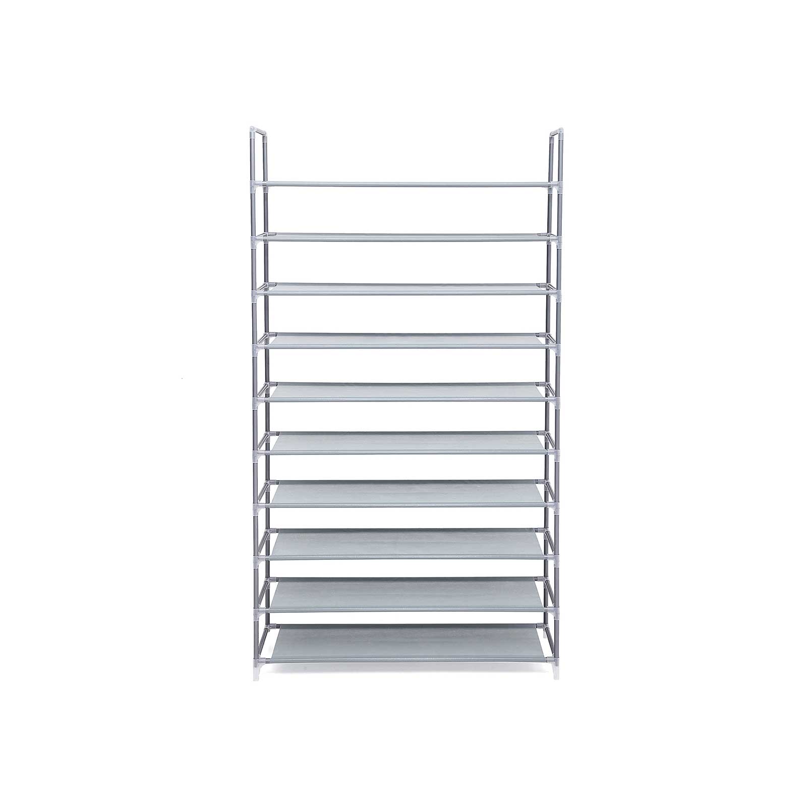 10-Tier Shoe Rack – Fabric – Grey – Holds Up to 50 Pairs of Shoes