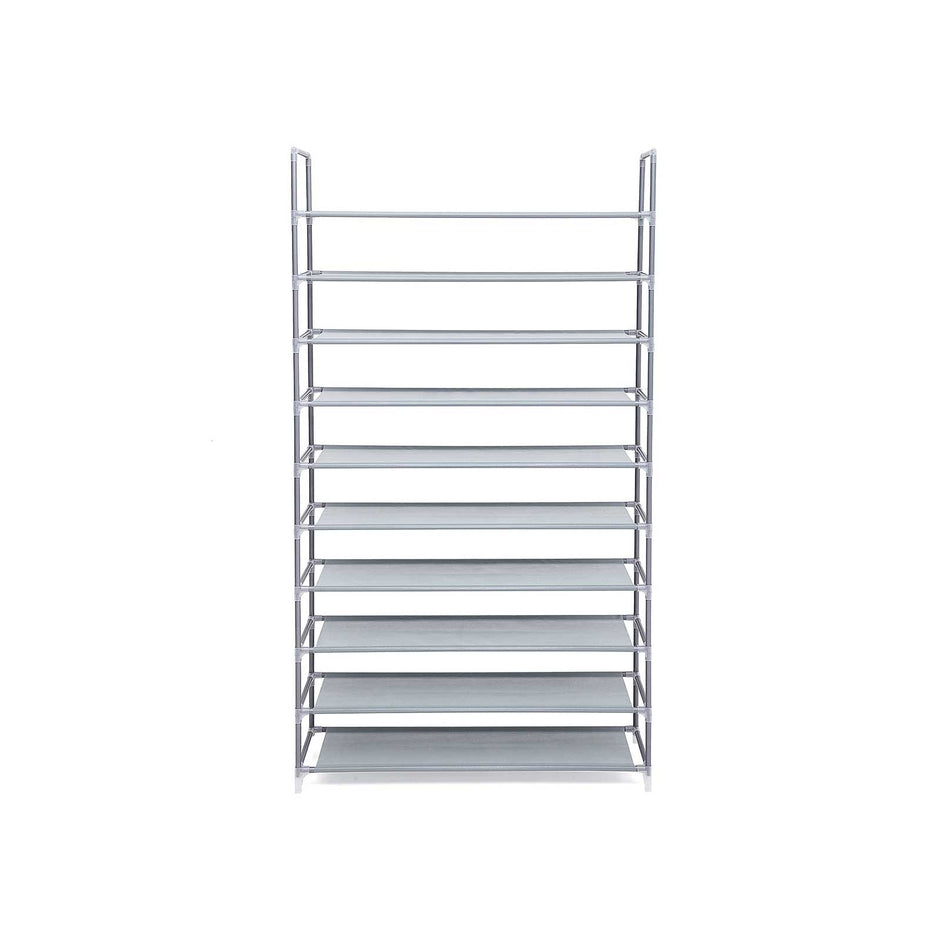 10-Tier Shoe Rack – Fabric – Grey – Holds Up to 50 Pairs of Shoes