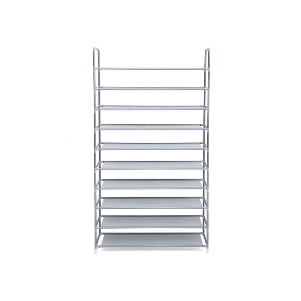 10-Tier Shoe Rack – Fabric – Grey – Holds Up to 50 Pairs of Shoes