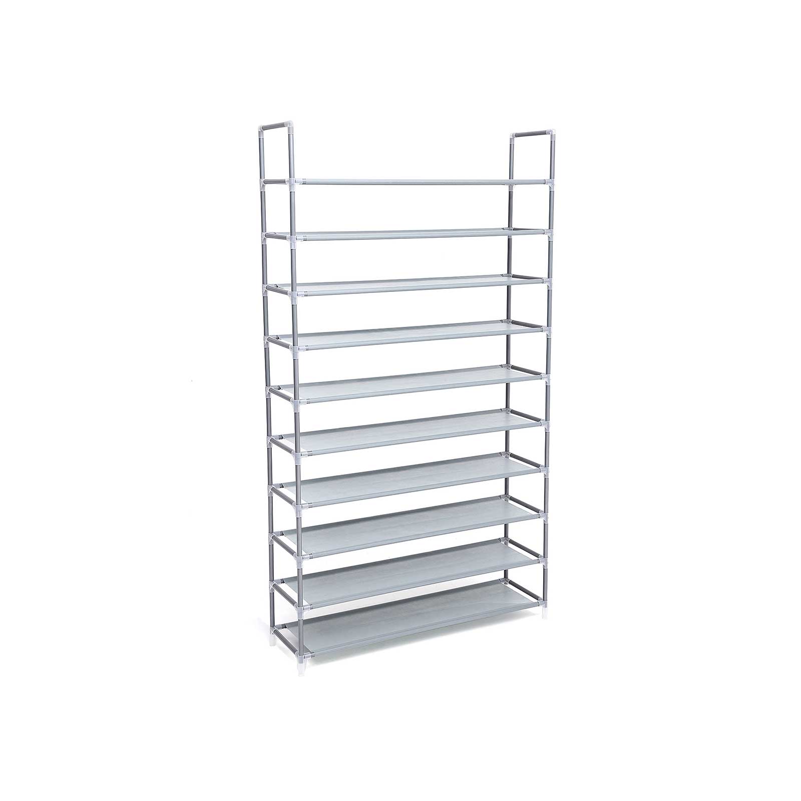 10-Tier Shoe Rack – Fabric – Grey – Holds Up to 50 Pairs of Shoes