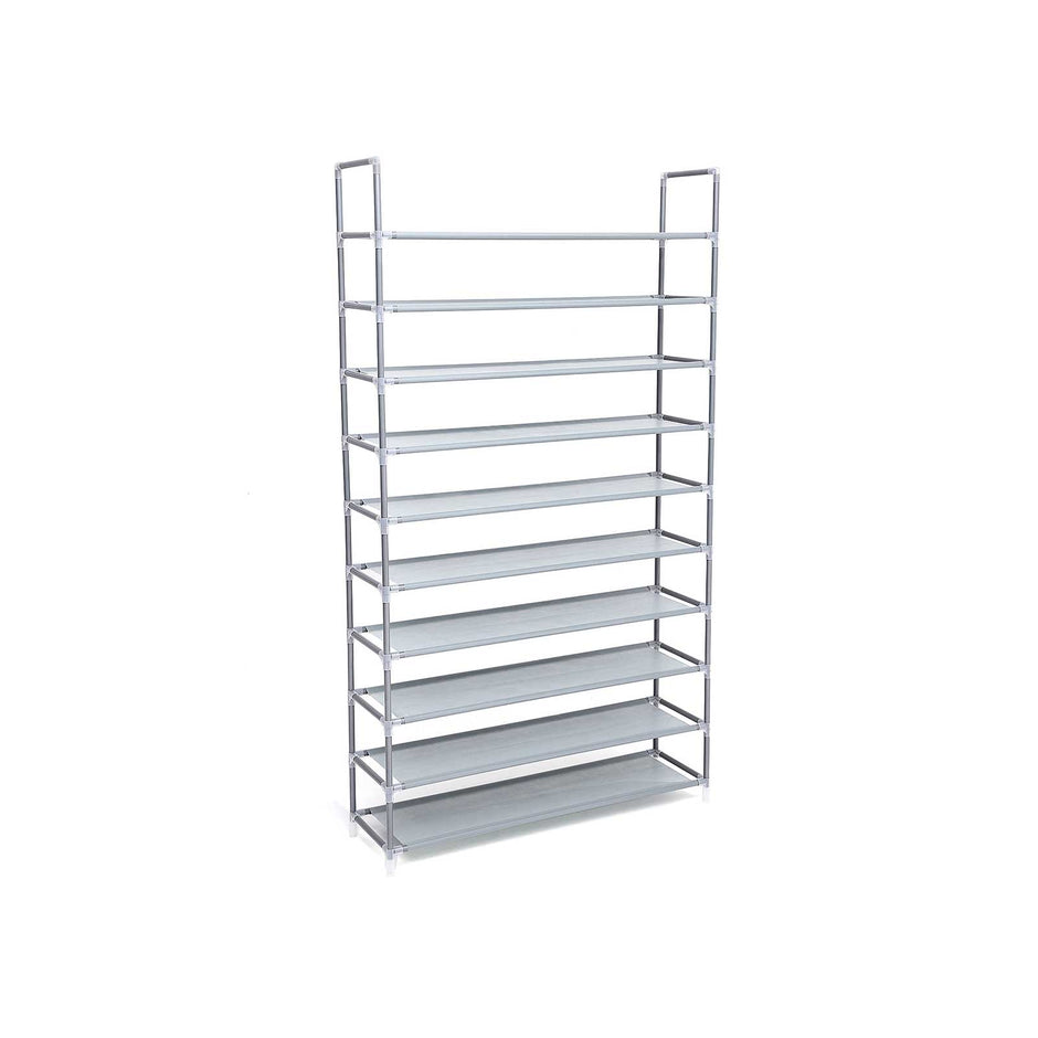 10-Tier Shoe Rack – Fabric – Grey – Holds Up to 50 Pairs of Shoes