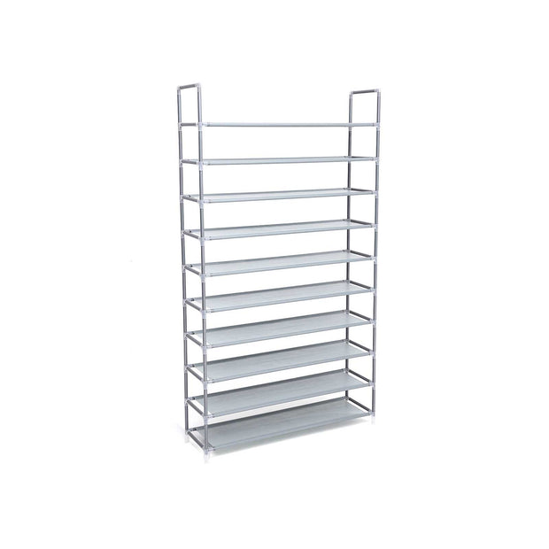 10-Tier Shoe Rack – Fabric – Grey – Holds Up to 50 Pairs of Shoes