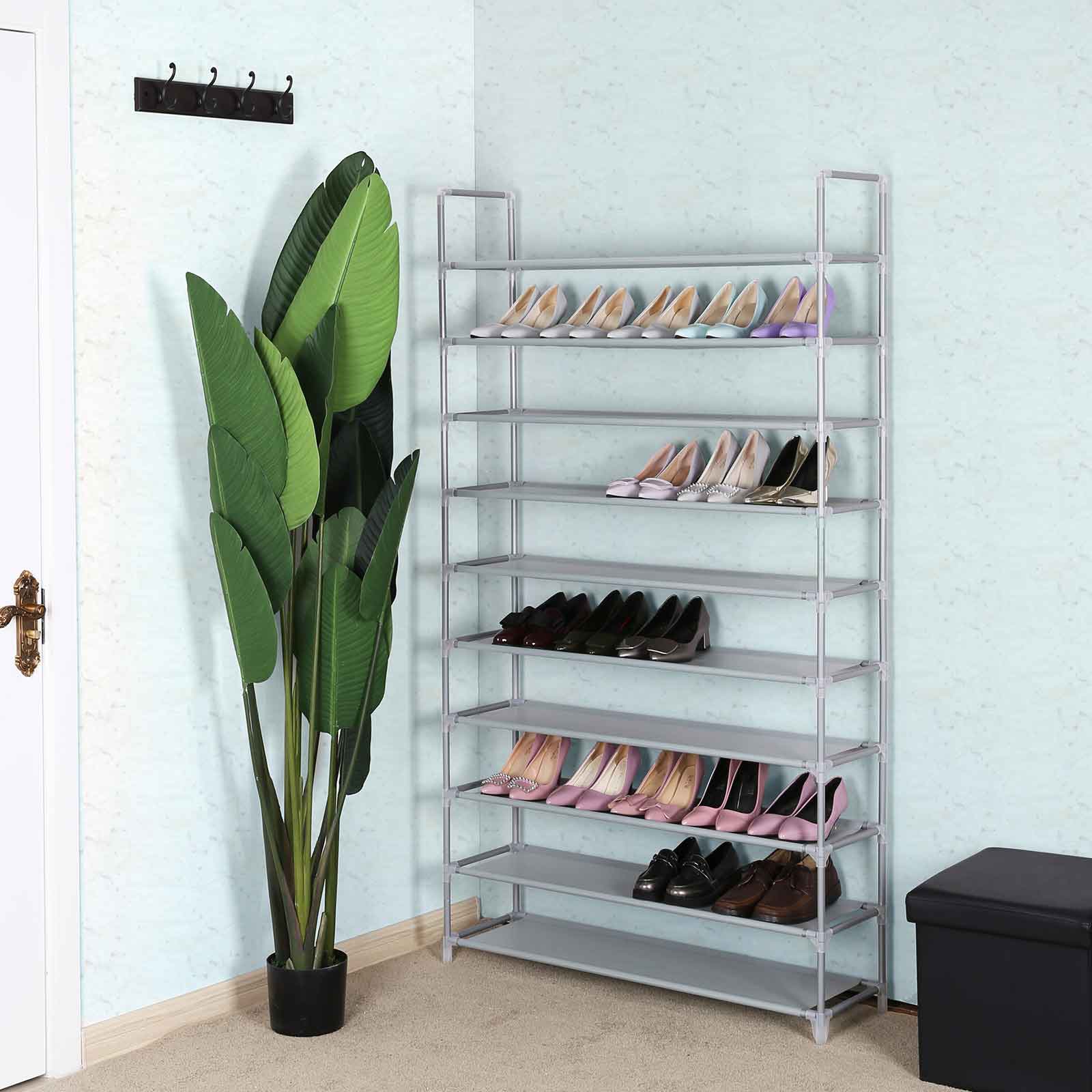 10-Tier Shoe Rack – Fabric – Grey – Holds Up to 50 Pairs of Shoes