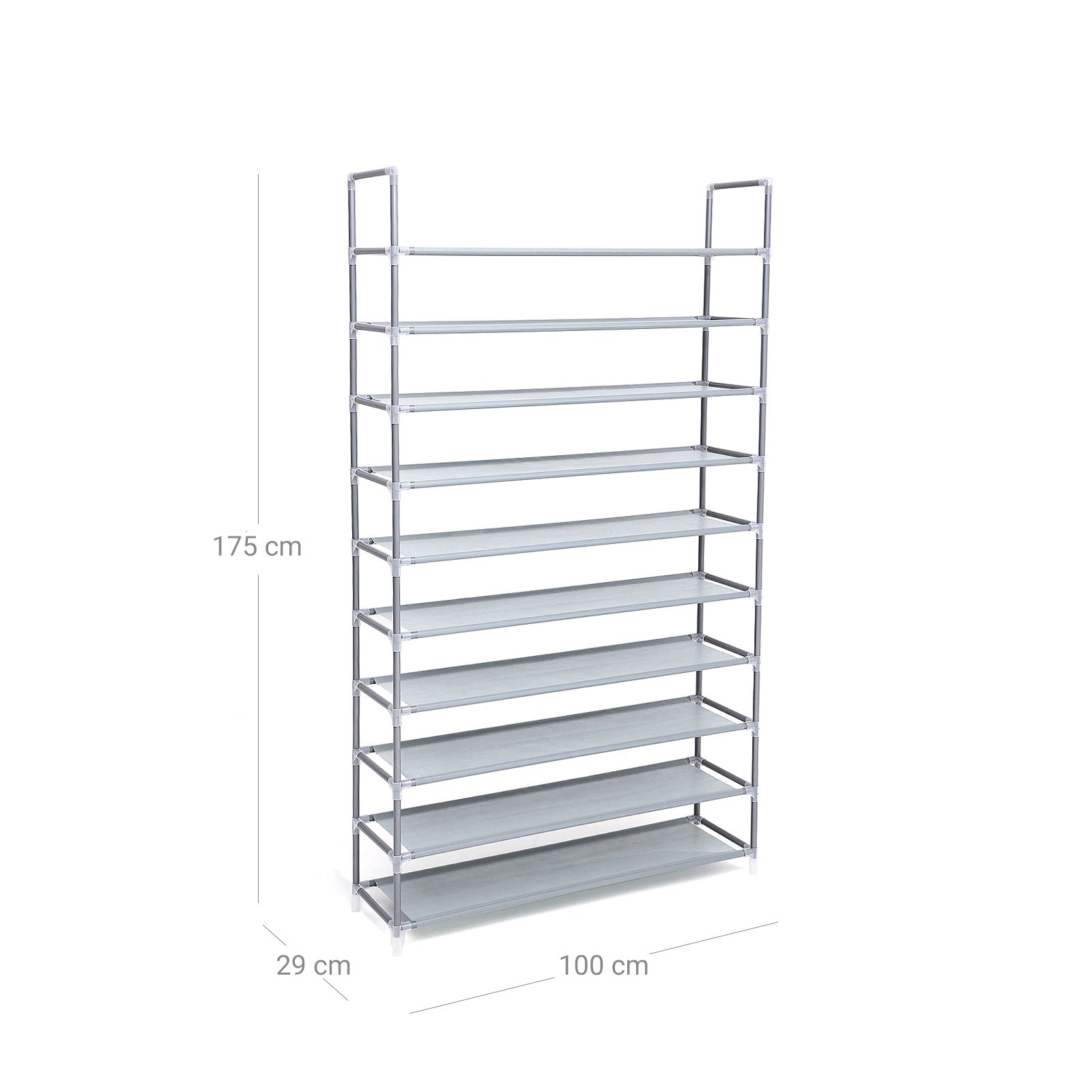 10-Tier Shoe Rack – Fabric – Grey – Holds Up to 50 Pairs of Shoes