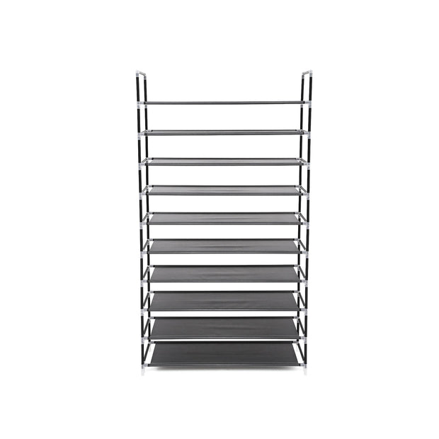 10-Tier Shoe Rack – Non-Woven Fabric – Black – Holds Up to 50 Pairs