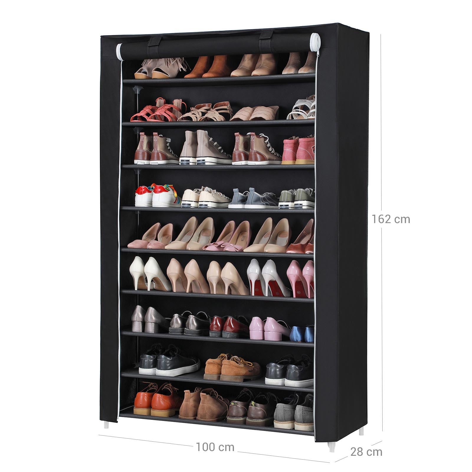 10-Tier Shoe Rack – Steel – Black – Free Standing Storage Organizer for Up to 54 Pairs