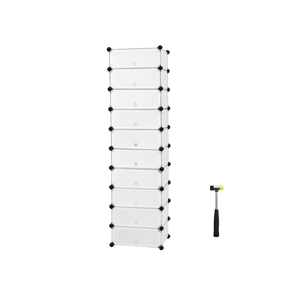 Cube Organizer – LPC – Semi-transparent White – 10-Tier Storage for 20 Pairs of Shoes