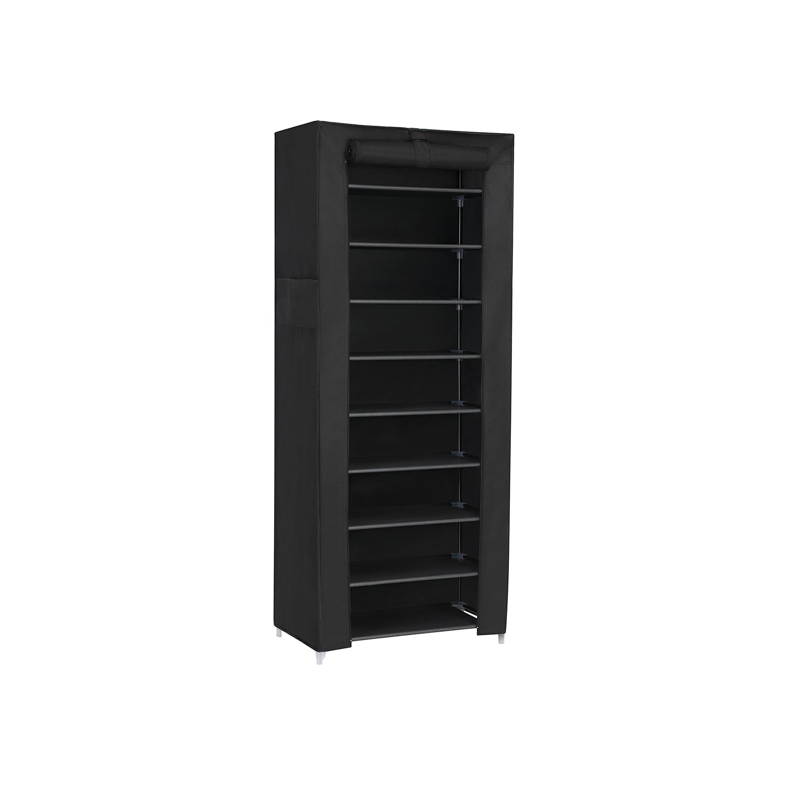 Shoe Rack – Fabric and Metal – Black – 10 Tiers for 27 Pairs of Shoes