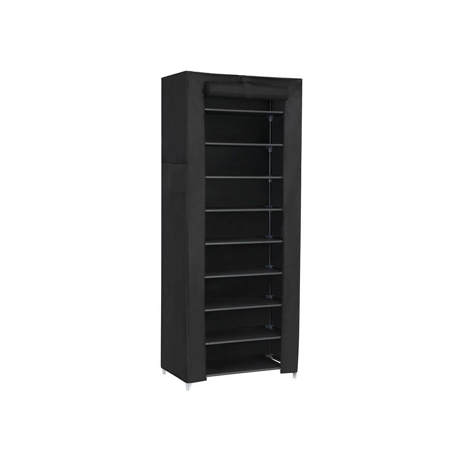 Shoe Rack – Fabric and Metal – Black – 10 Tiers for 27 Pairs of Shoes