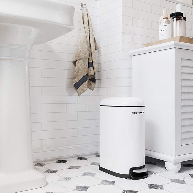 Small Trash Can – Steel – White – Pedal with Removable Inner Bucket and Slow Close