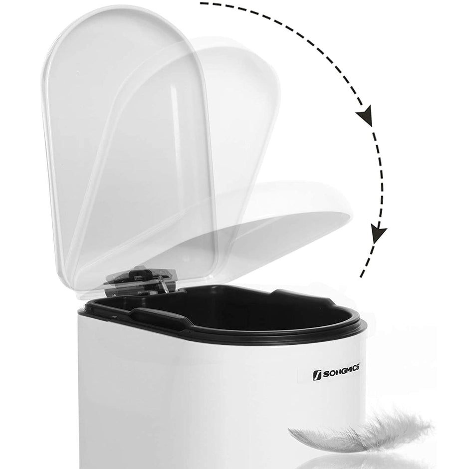Small Trash Can – Steel – White – Pedal with Removable Inner Bucket and Slow Close