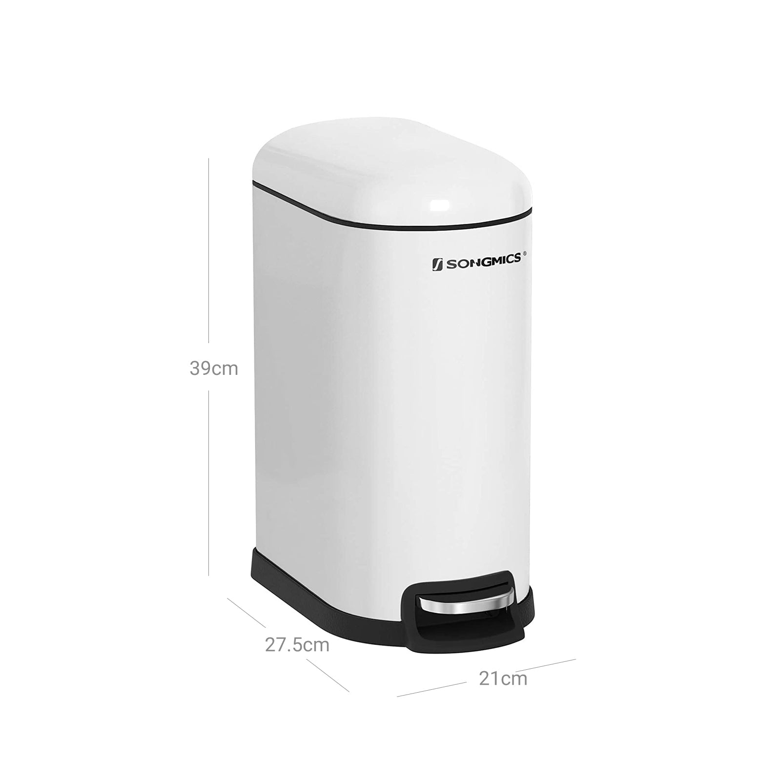 Small Trash Can – Steel – White – Pedal with Removable Inner Bucket and Slow Close