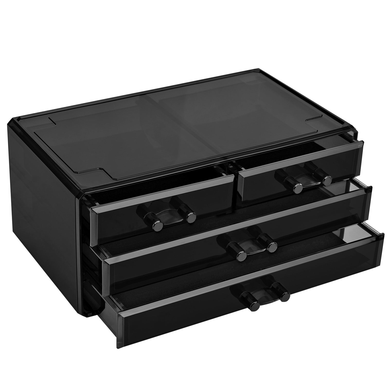 Cosmetic Makeup Storage Organiser – Plastic – Black – 4 Drawers with 11 Compartments
