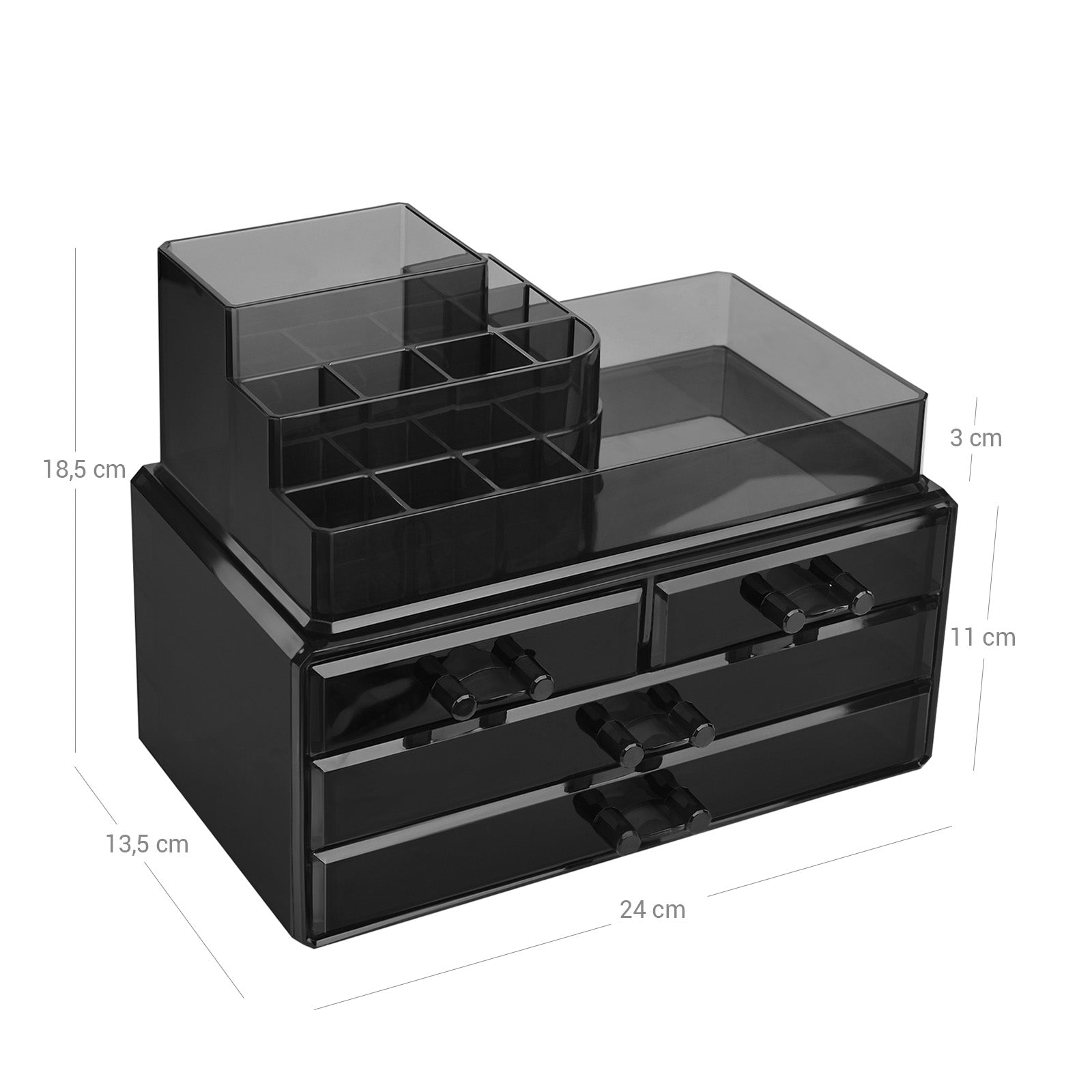 Cosmetic Makeup Storage Organiser – Plastic – Black – 4 Drawers with 11 Compartments