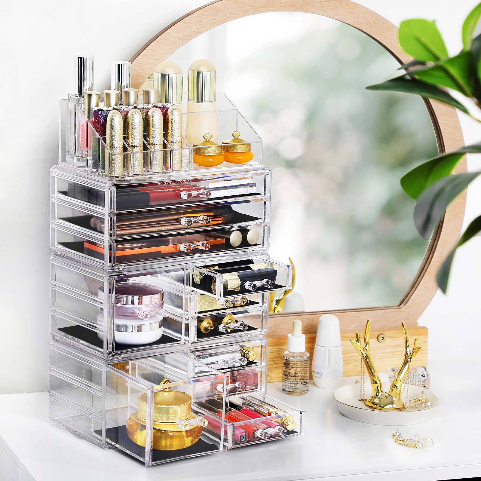 Makeup Organiser – Plastic – Transparent – 11 Drawers with 15 Compartments