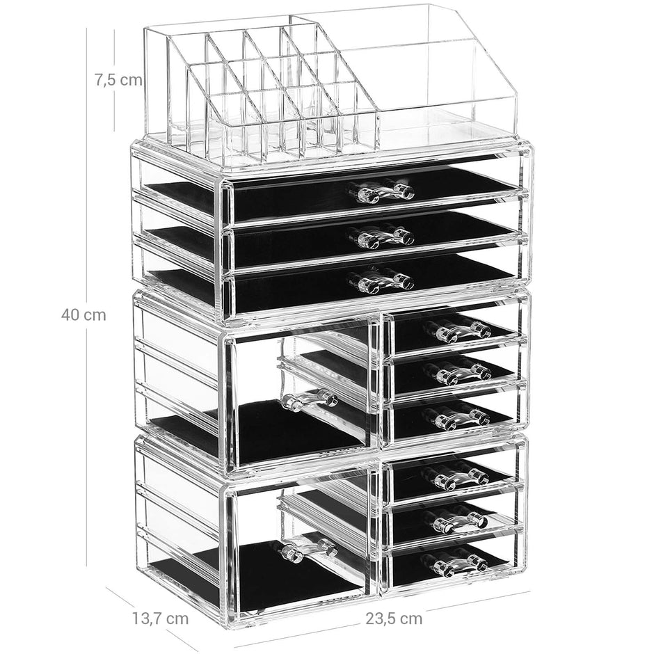 Makeup Organiser – Plastic – Transparent – 11 Drawers with 15 Compartments
