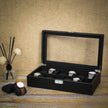 Large Watch Box – PU – Black – 12 Compartments with Glass Lid and Velvet Lining