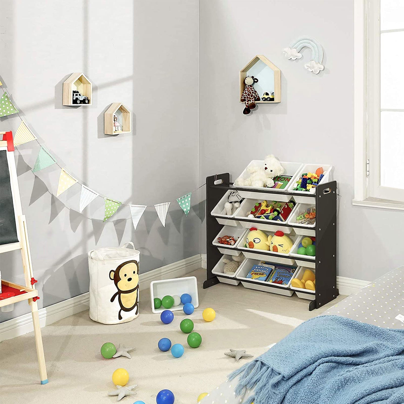 Toy Organizer – Density Board – White – 12 Removable Container Boxes
