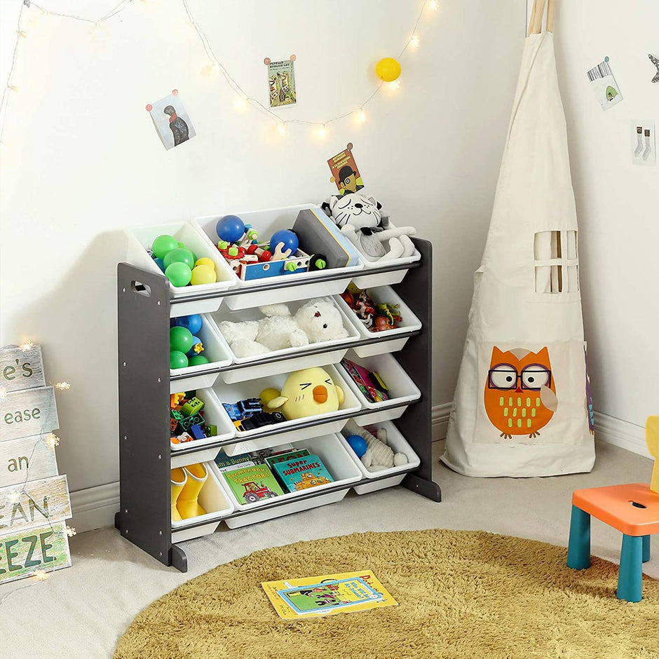 Toy Organizer – Density Board – White – 12 Removable Container Boxes