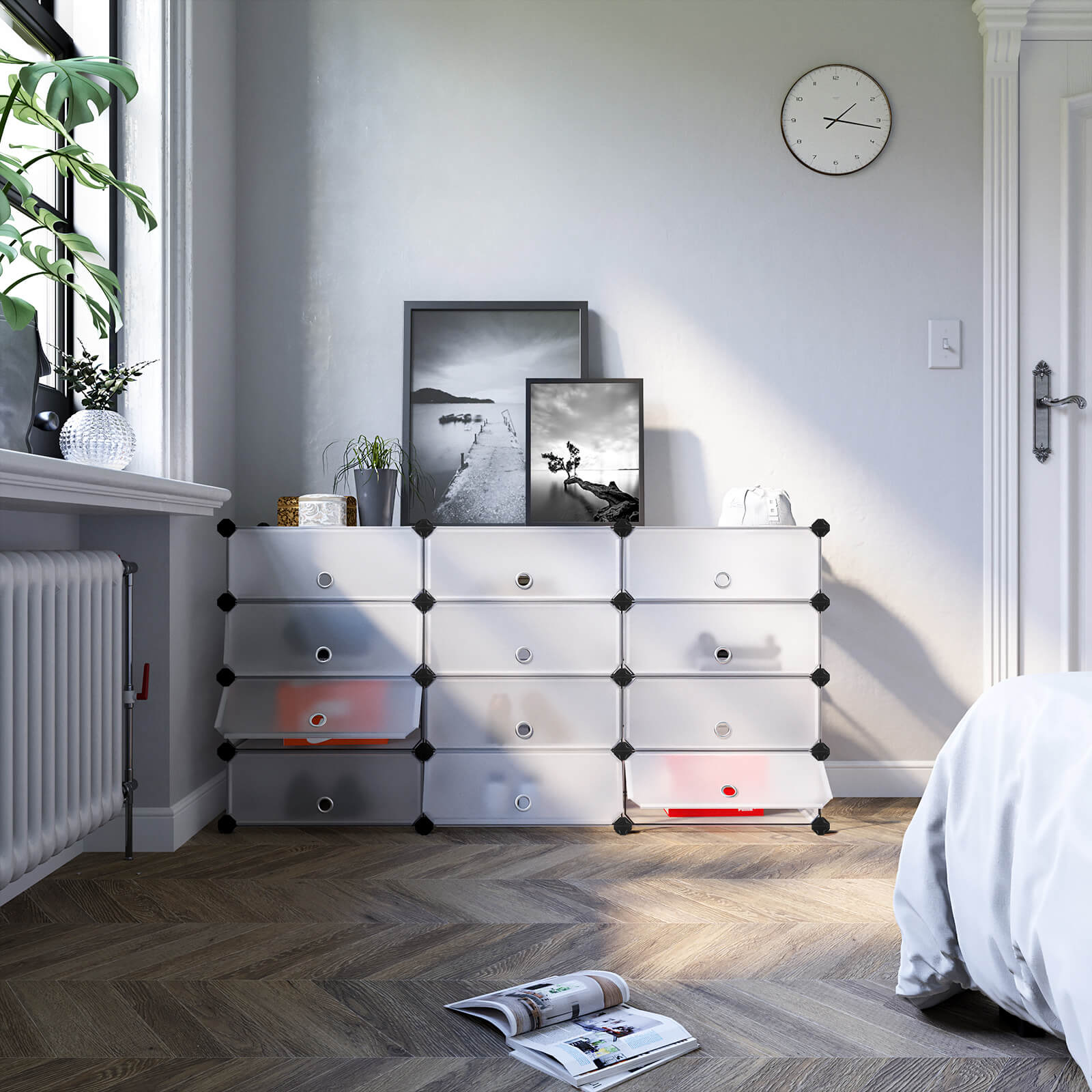 Interlocking Storage Unit – Wood – White – 12 Cube Design for Versatile Organization