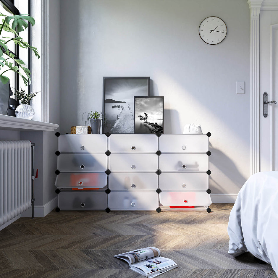 Interlocking Storage Unit – Wood – White – 12 Cube Design for Versatile Organization