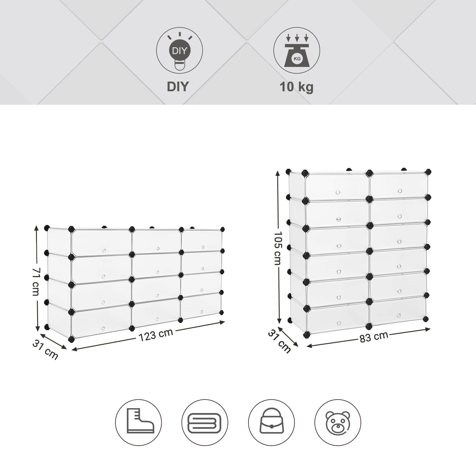 Interlocking Storage Unit – Wood – White – 12 Cube Design for Versatile Organization