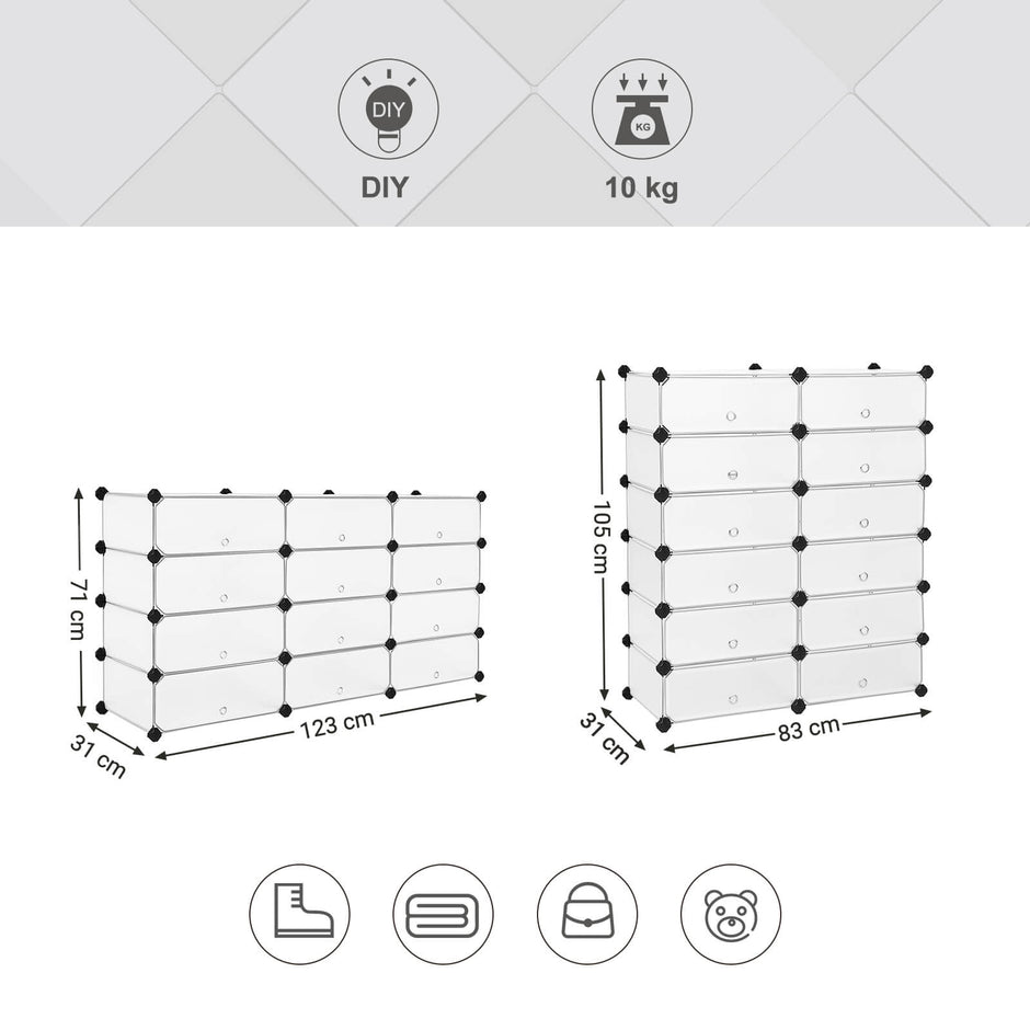 Interlocking Storage Unit – Wood – White – 12 Cube Design for Versatile Organization